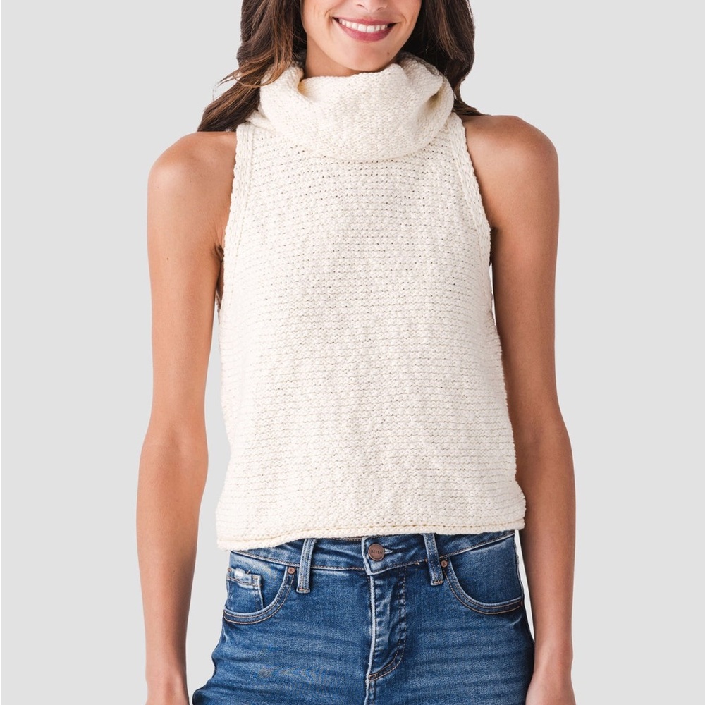 By Together Salma Top - Sleeveless Cowl Neck Knit Sweater Tank in Cream